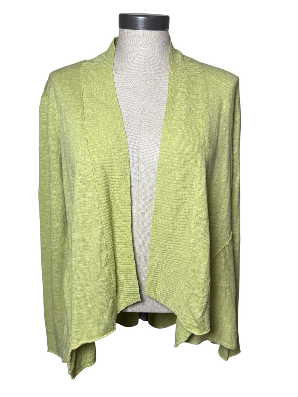 Eileen Fisher Petite Medium Green Linen Cotton Open Front Cardigan Lightweight